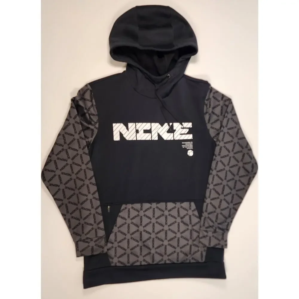 Nike Therma-FIT Hoodie Black Gray Logo Pullover Athletic Men's S‎